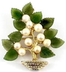 AUTHENTIC SWOBODA FLOWER BASKET JADE PEARL BROOCH PIN