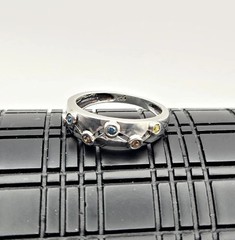 Vintage M&J Savitt Sterling Silver Multi Gemstone Ring – 1970s Modernist Band Si