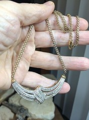 1. Vintage Statement Necklace, 1/2 CT Lab Created Diamonds, 14kt Gold over Brass