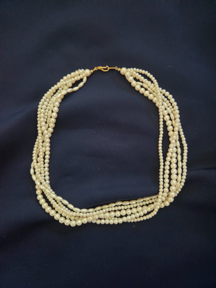 Vintage Avon Signed 6 Strand Faux Pearl Necklace Layered Multi Strand 16″ Clasp