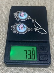 Vintage Earrings Rostov Finift Russian Enamel Painted Floral Dangle Silver Tone