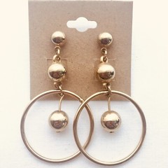Chunky Beaded Hoop Stud Earrings Dangle Drop Gold Tone Boho Jewelry 2.25”