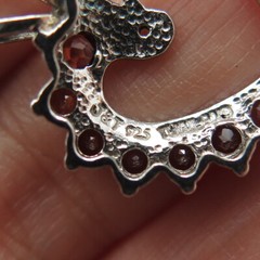 J&T 925 Sterling Vintage Red Garnet & Topaz Gem “I Love You” Heart Pendant