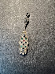 Antique 935 Silver Art Deco Paste Pendant – 1920s German Stones Multicolor