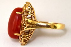 Antique Victorian 14K Solid Gold, Diamonds and Large Natural Undyed Coral Ring