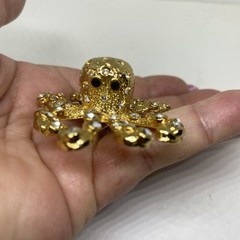Giant octopus goldtone 3D austrain crystal brooch XL size brooch pin jewelry