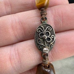Vintage Tigers Eye Stone Necklace Sterling Silver Clasp 19”