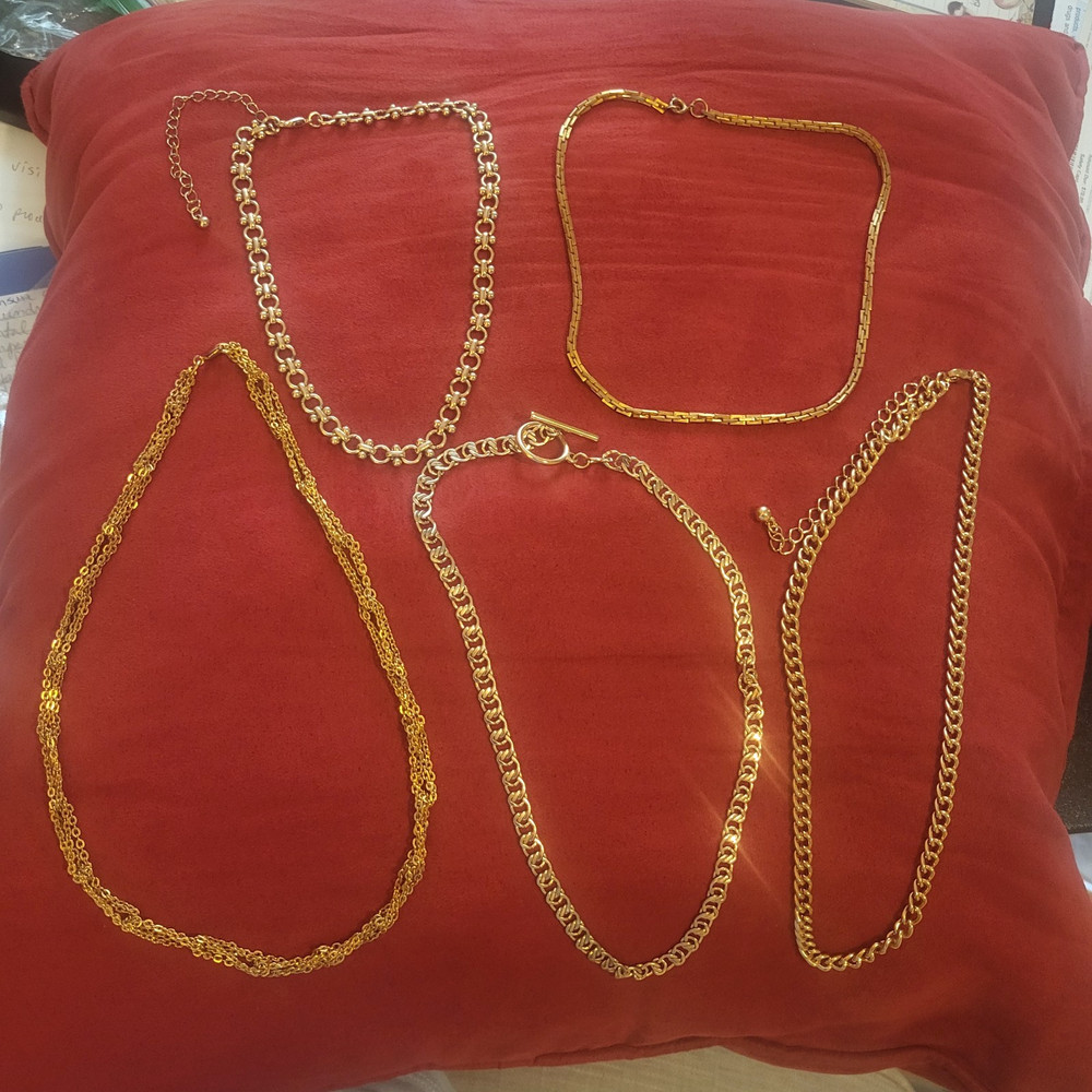 Mostly Vintage Lot 5 Gold Tone Choker Chain Necklaces 16-17 inches