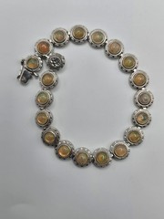 Vintage 925 Sterling Silver Natural Opal Beaded Bezel Link Bracelet 7″
