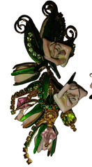 4″ Vtg 1980s Lunch at Ritz Enamel Rose Flower Rhinestone Clip On Dangle Earrings