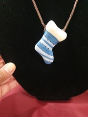 Flying Colors Vintage Xmas Necklace Stocking Blue & White Festive Holiday