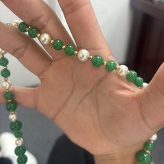 Jade Necklace Green Beads And White Pearls