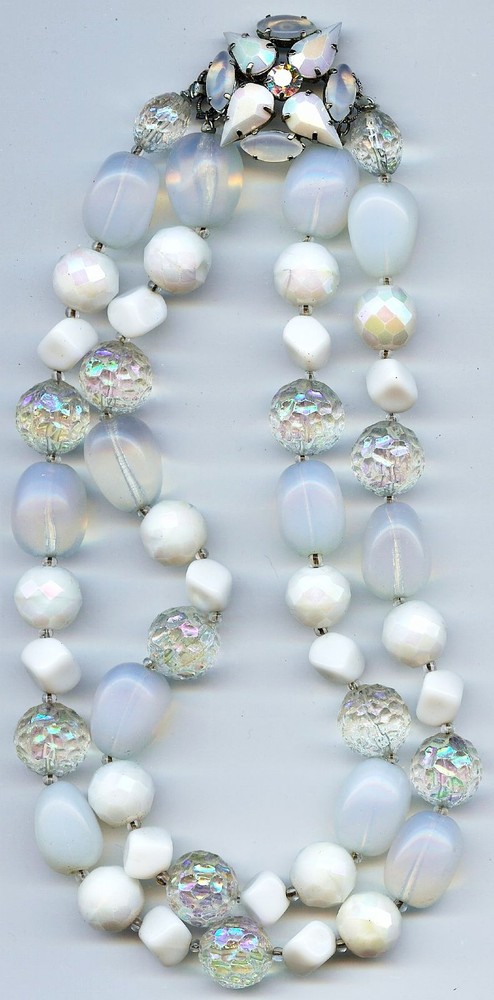 STRIKING VINTAGE FACETED GLASS LAVA BEADS MOONGLOW & RHINESTONE CHOKER NECKLACE