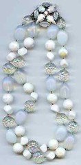 STRIKING VINTAGE FACETED GLASS LAVA BEADS MOONGLOW & RHINESTONE CHOKER NECKLACE