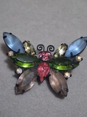 Vintage Juliana butterfly brooch multi color & shape prong set stones