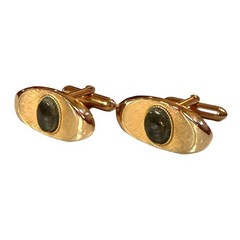 Vintage Swank Cufflinks Mens Gold Tone Gemstone Eye Ball Oval Bullet Back MCM