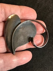Lg Vtg 1940s-1950s PAUL LOBEL Modernist Oxidized Sterling Silver Leaf Pin Brooch