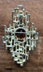 RARE PANETTA Brutalist Gold Brooch Pendant Smoky Quartz 1960s Beneditto Panetta