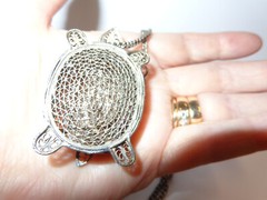 vintage silver filigree turtle hinged box necklace sz 36 in lg wgt 29.3 grams