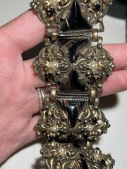 Vintage Selro Selini Gold Tone Metal Enamel Panel Bracelet Size 7.5