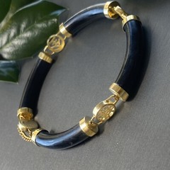 Vintage Jade Bracelet Estate Fine Jewelry Pre-Owned Black Pierced Shou 7″