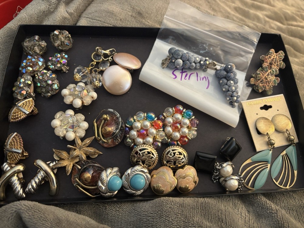 Vintage Clip On Earring Lot , All Wearable Lot #4 Sold As Is