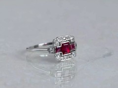 2Ct Art Deco Style Lab Created Ruby & Diamond Wedding 14K White Gold Finish Ring