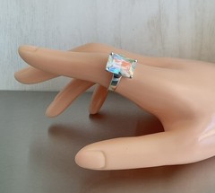 Vintage Mercury Mist Topaz Radiant Cut Solitaire Ring 925 Sterling Silver Size 8