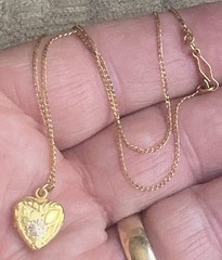 RARE Vintage Henry F Barrows HFB Etched 1/20 12k GF Heart Locket Necklace 13.5”