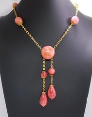 Vintage Pink Art Glass Bead & Dangles Lingerie Necklace ~ 16″