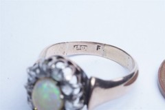 PRETTY ANTIQUE 15K GOLD OPAL & DIAMOND CLUSTER RING c1900