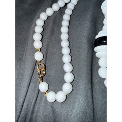 Vintage milk glass Necklace Monochrome Saucer Art Deco Style 24 Inch