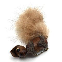 Vintage Wood, Leather, Felt & Fur Hand Painted Face Squirrel Pin