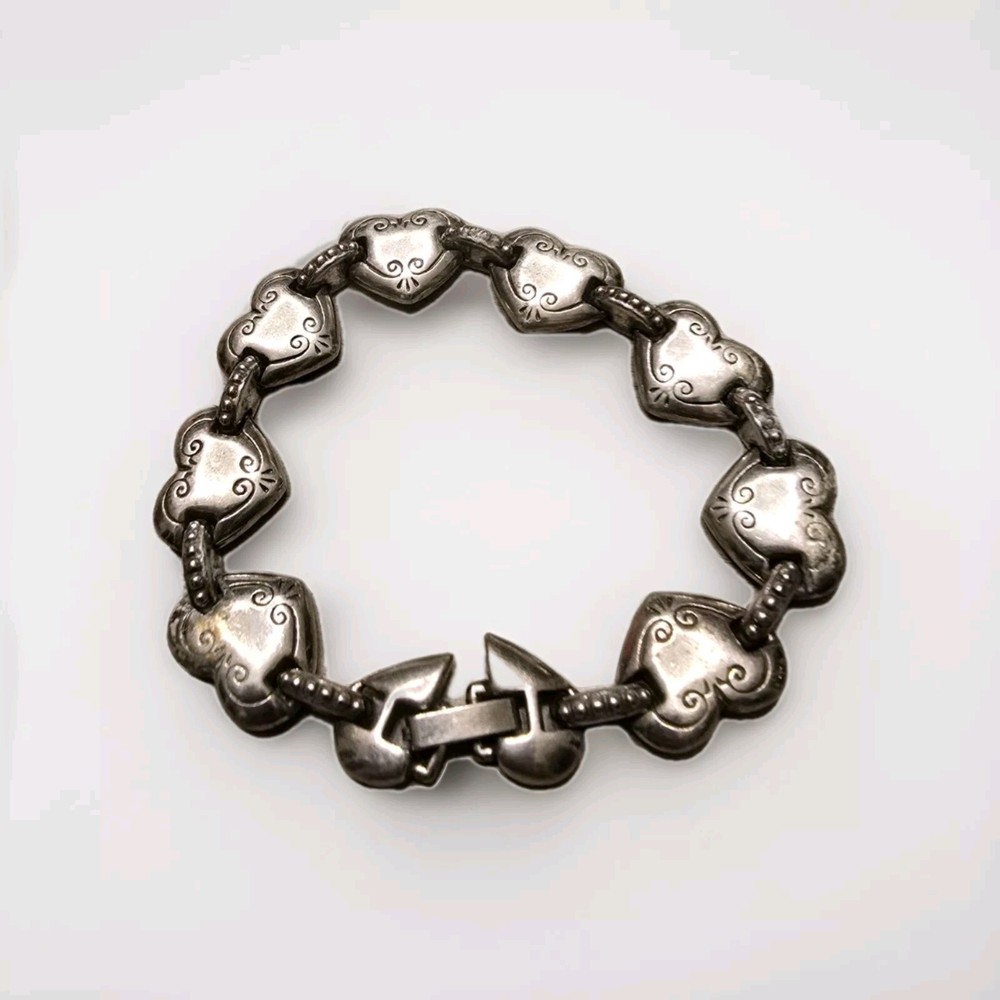 Brighton Cafe au Lait Bracelet Etched Scroll Heart Links Retired Vintage 7.25″