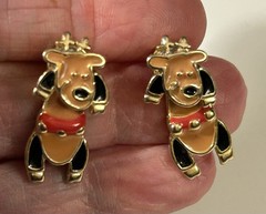 Vintage Signed AIM Reindeer Enamel Pierced Earrings