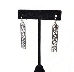 Vintage-Style Silver Tone Carved Pattern Dangle Earrings 2 Inches Zinc Alloy