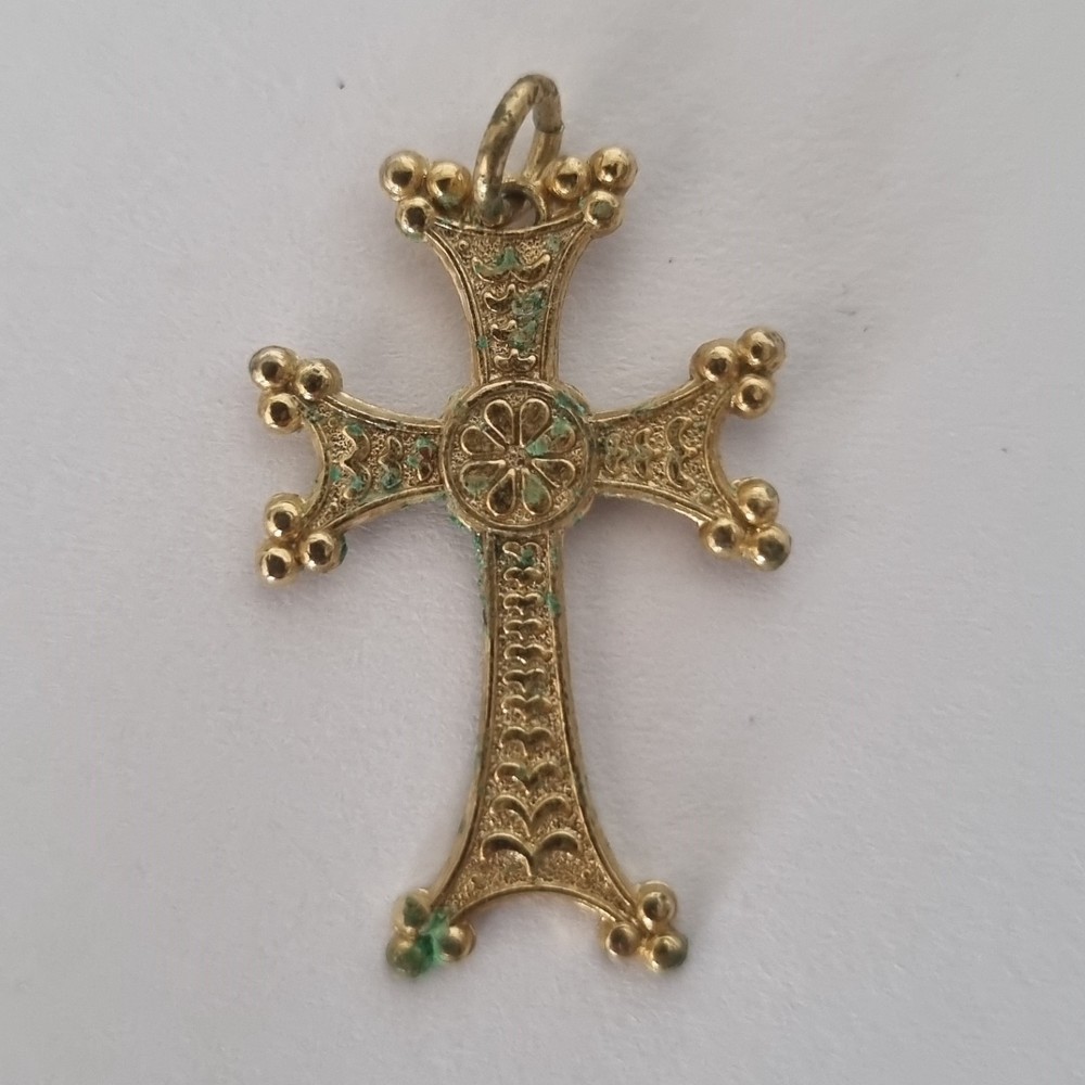 Vintage Armenian Cross Pendant Gold Tone Holy Etchmiadzin Inscribed