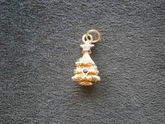 Christmas Tree Vintage Shiny Goldtone & Crystals Bracelet Charm Pendant 2.0g