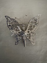 Vintage signed Monet Silver Tone Wired 3D Layered Butterfly Brooch Pin