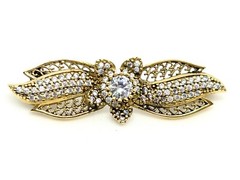Vintage Silver Brooch Plated With Gold Water Set With Zrconia Stones #982#
