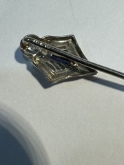 Victorian Solid 14k White Gold and Mine Cut Diamond And Sapphire Stick Pin