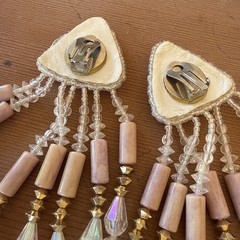 Big Large Beaded Dangle Drop Clip On Earrings Pink