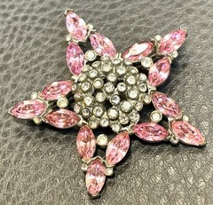 Vintage Large 2.25” Star Dome Art Deco Pink Rhinestone Pot Metal Brooch Pin