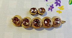 Vintage rhinestone bracelet purple/Lavender Matching Earrings unsigned