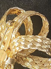 Vintage Les Bernard Signed Woven Gold Tone Bow Brooch Pin 3″ Statement Textured