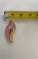 J.J. Jonette Jewelry Signed Enamel Flower Brooch Vintage Pink Gold Tone 2.5 in.