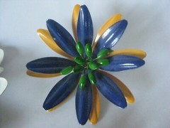 6 Vintage Flower Enamel Yellow Red Blue Pink White Green Gold Silver Daisy Lot