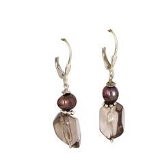 Smoky Quartz Pearl Dangle Latchback Earrings | Vintage Sterling Silver 925