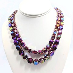 West Germany Lucite Double Strand Burgundy AB Coated Vintage Necklace 20″