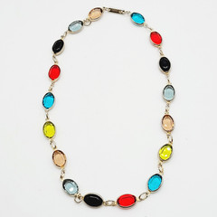 Choker Multicolor Crystal Station Gold Tone Patented Side Clasp Necklace 14.5 In